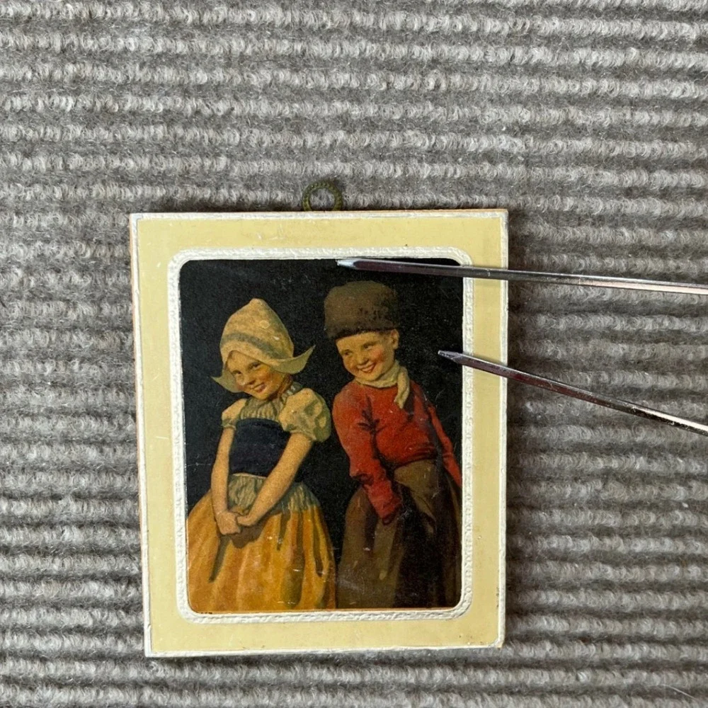 Vintage Dutch Children Wood Wall Plaques Set of 2 Miniature Folk Art Boy Girl